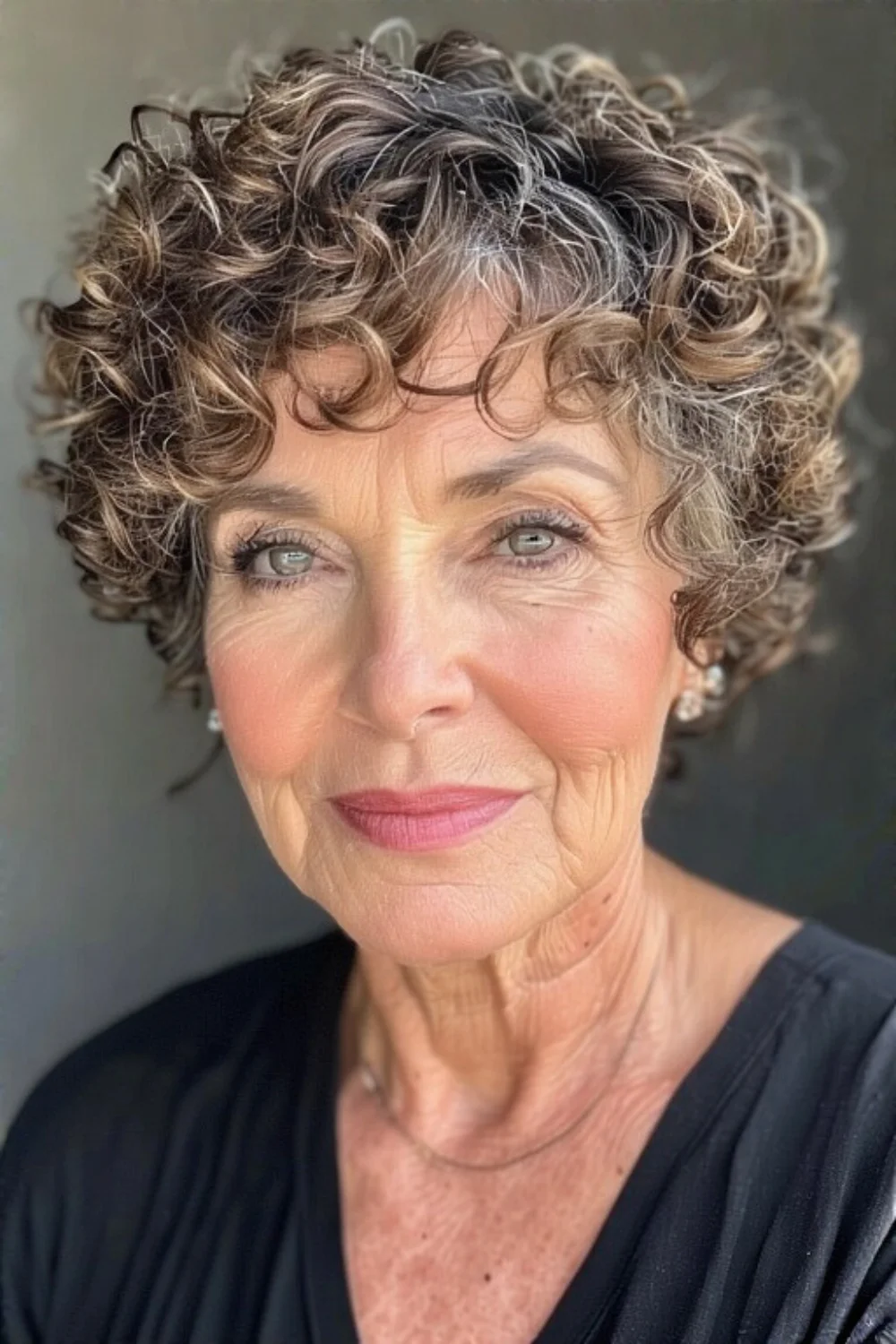 Bouncy short curls hairstyle suitable for older women
