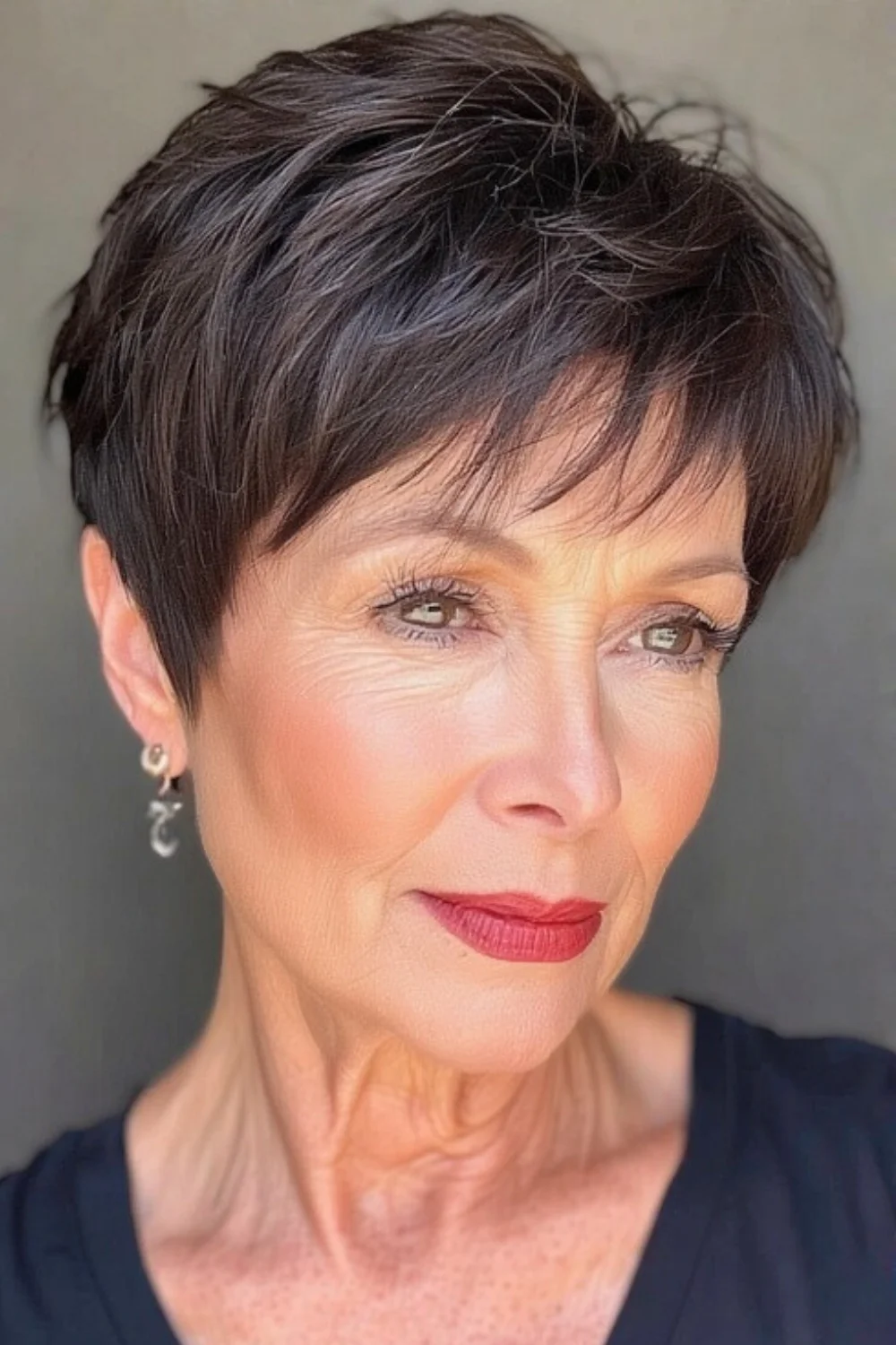 Textured choppy pixie cut designed for thick, voluminous hair 