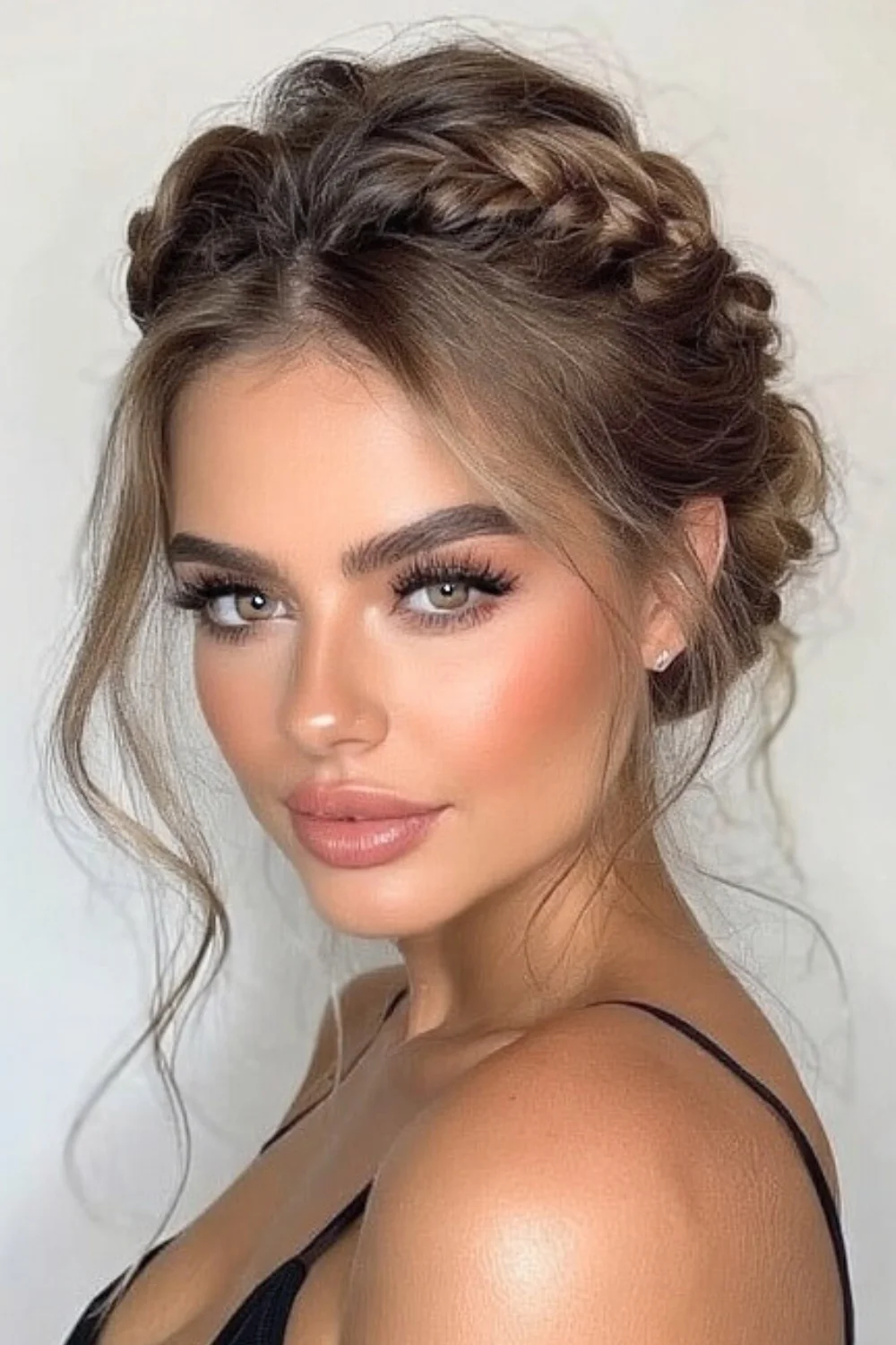 Elegant classic French braid styled into an updo
