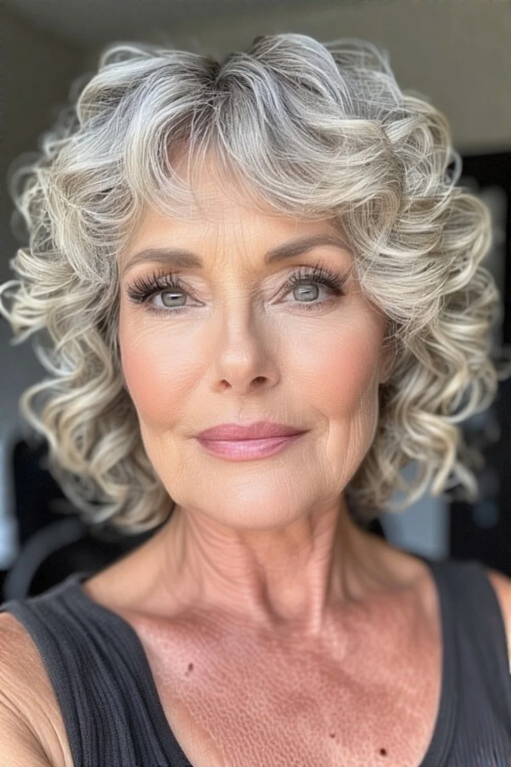 Classic short layered haircut with soft curls
