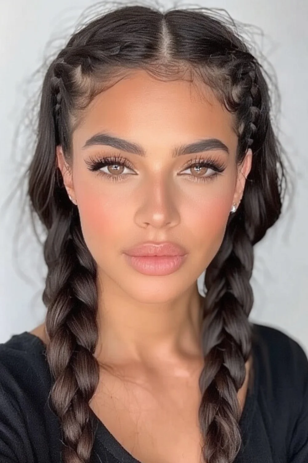 Two braids styled together for a deep, textured look 