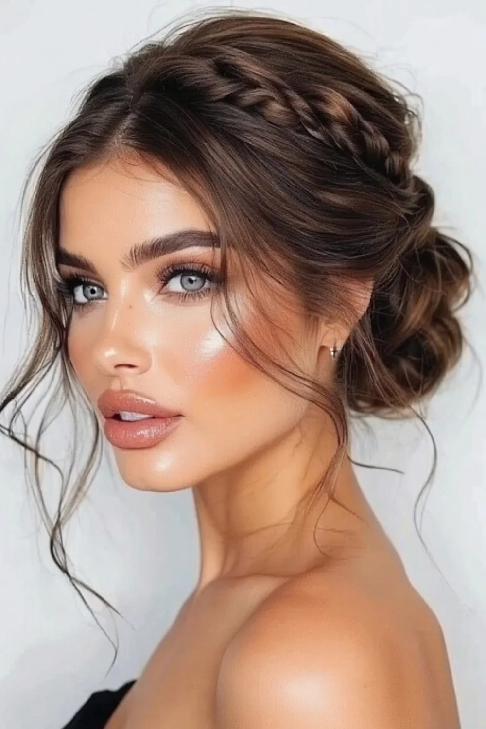 Glamorous twisted crown hairstyle perfect for special occasions
