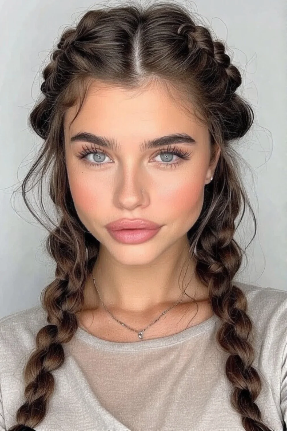 Half-up half-down hairstyle featuring braids
