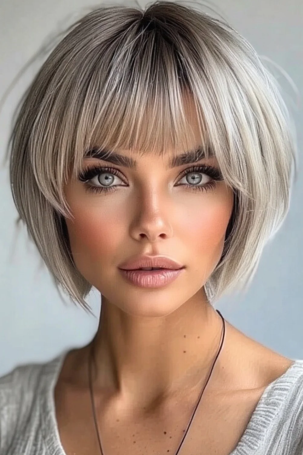 Layered bowl cut bob with smooth finish and subtle layers 