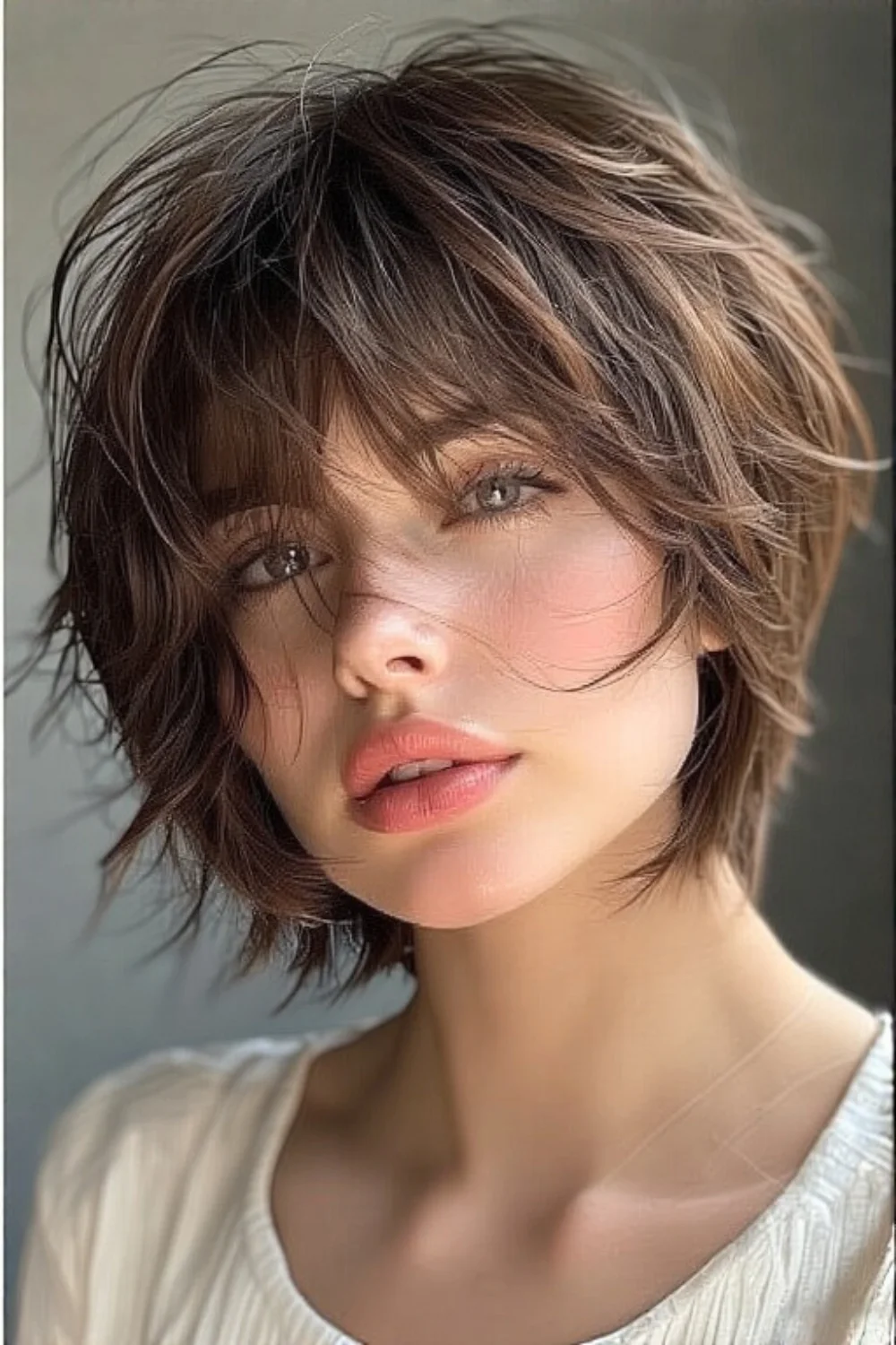 Layered pixie bob haircut creating natural hair movement
