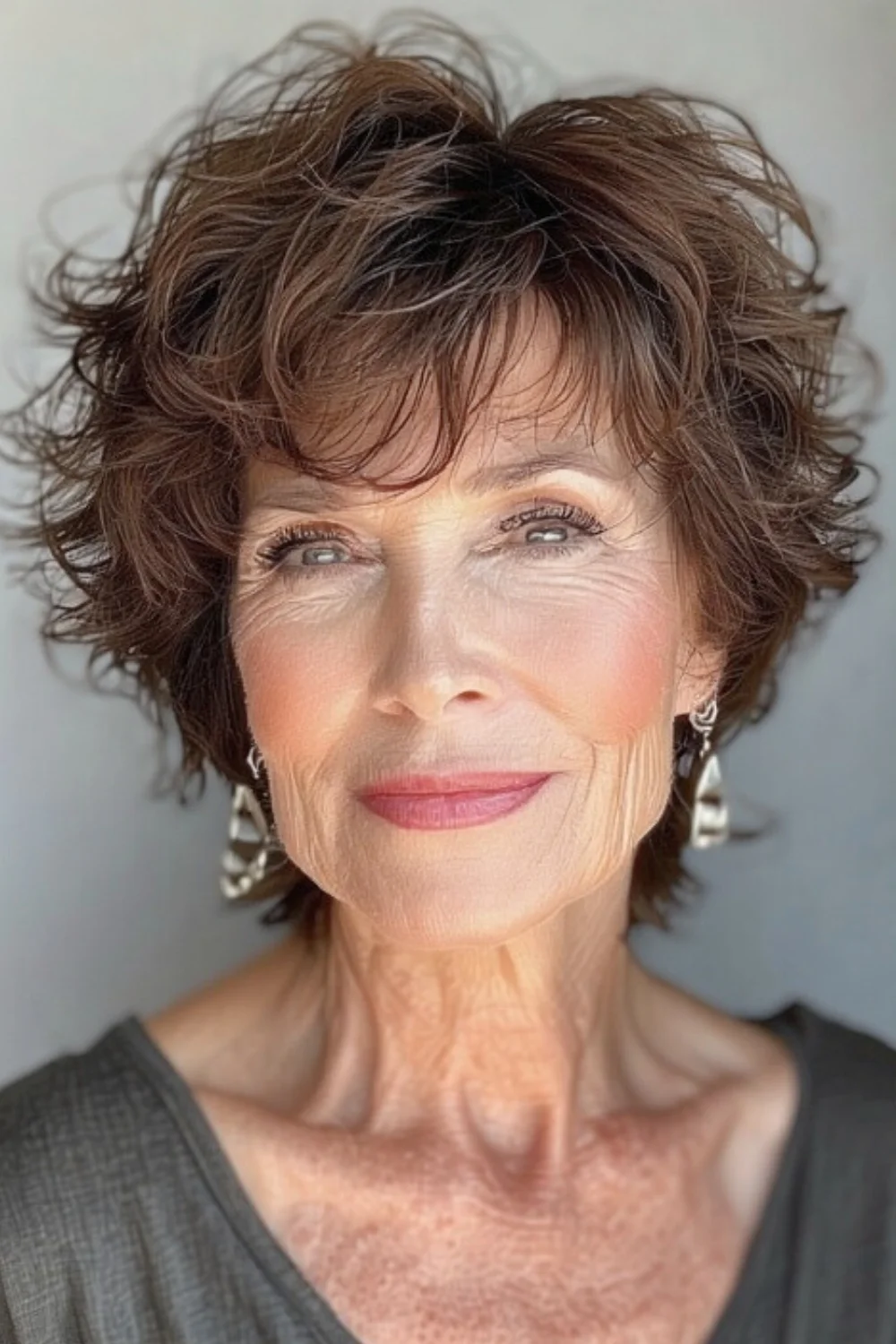 Curly hair styled in a layered pixie cut for volume and texture 