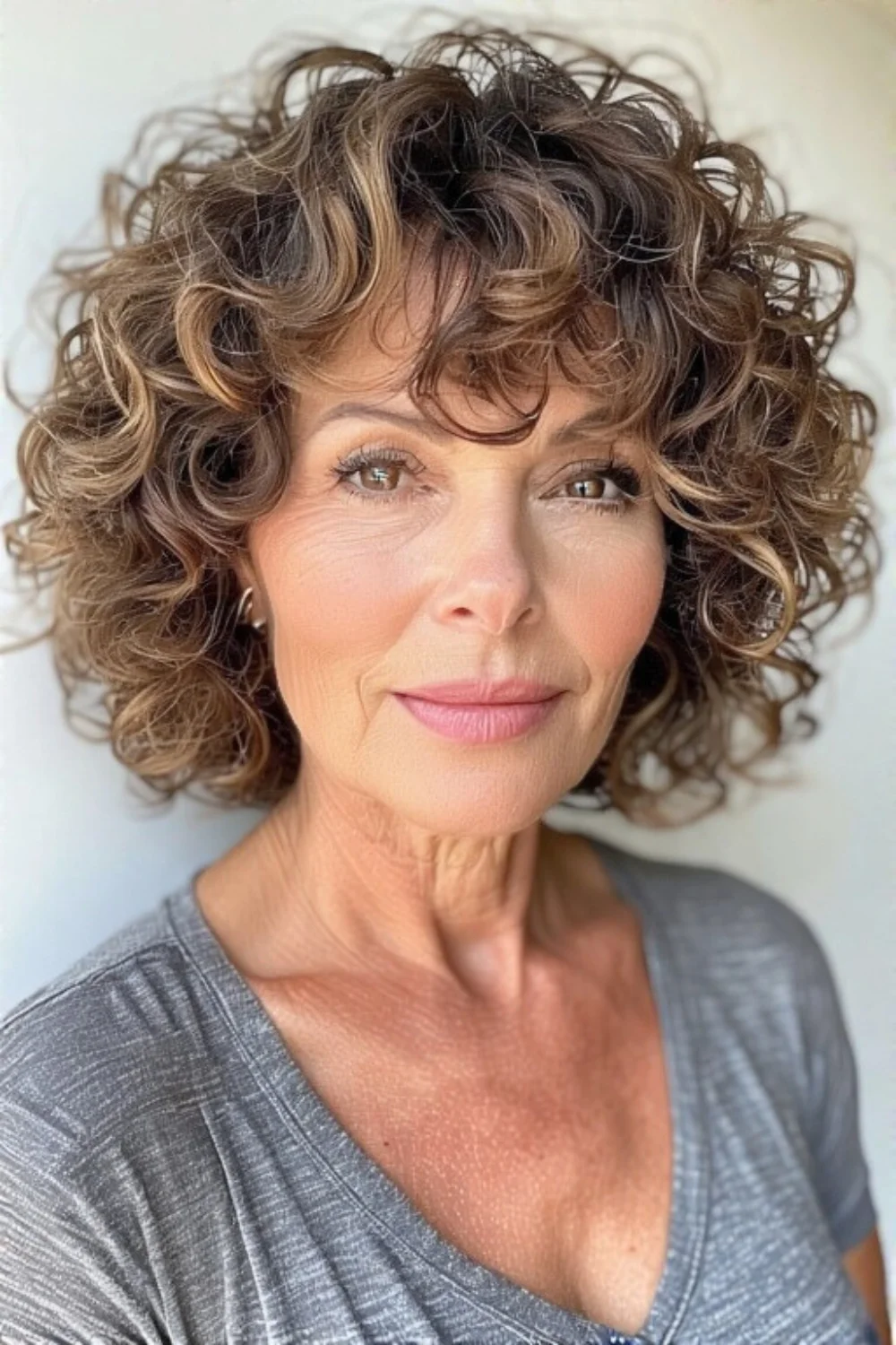 Layered short curls hairstyle with added volume
