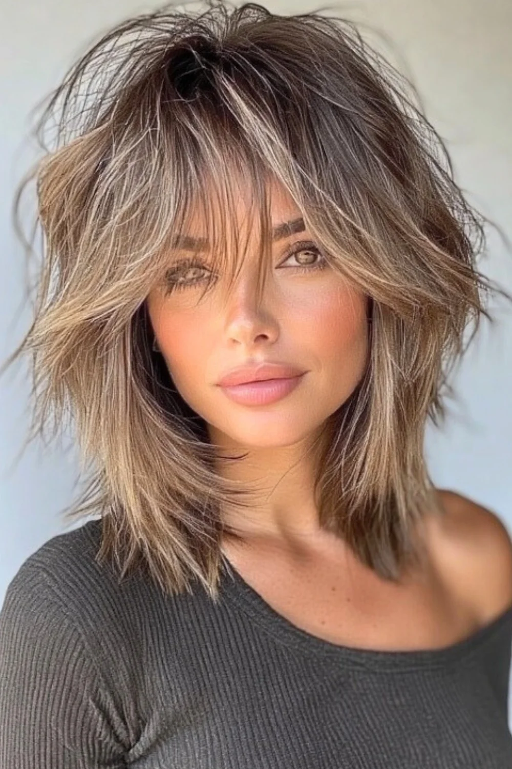 Lob haircut with subtle layers for natural texture and movement 