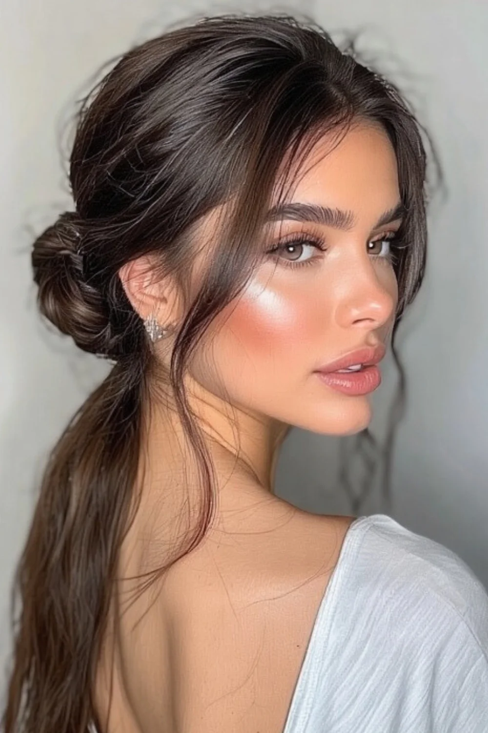 Simple low bun hairstyle for long hair
