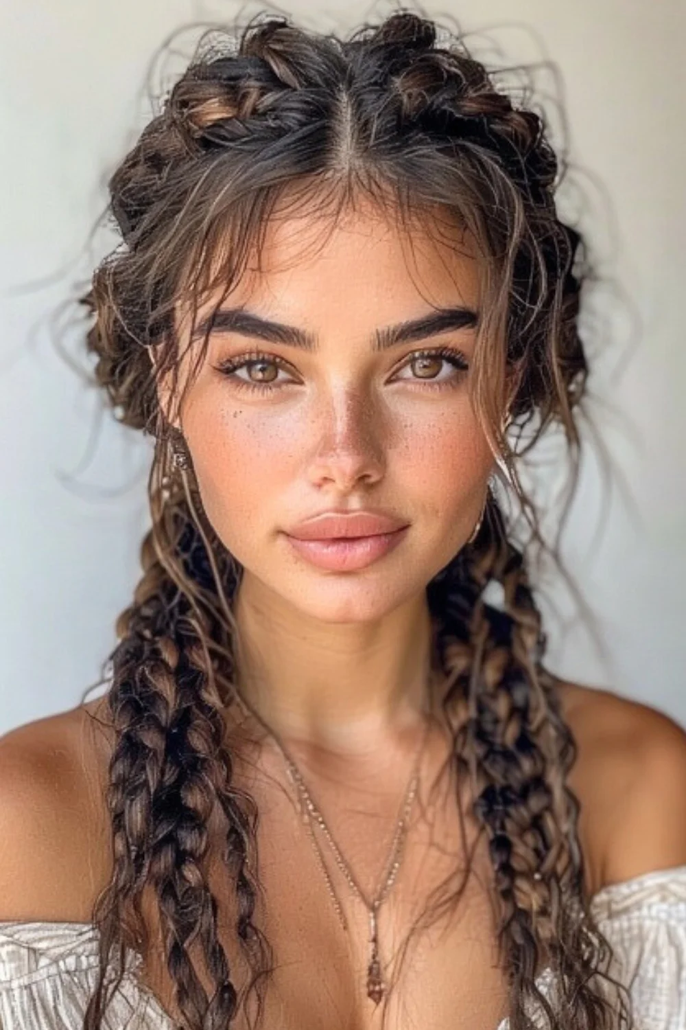 Small micro braids creating a relaxed boho hairstyle 