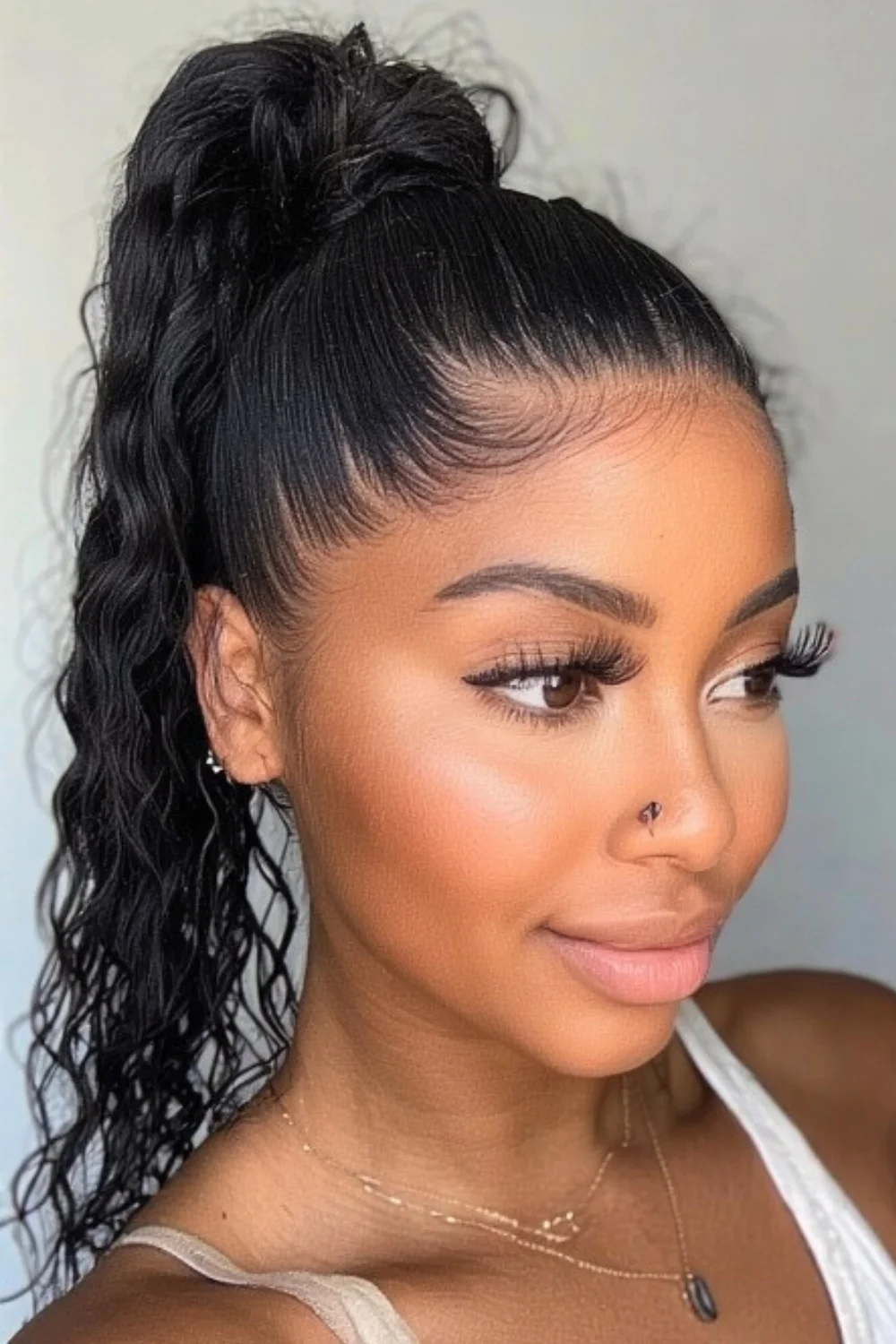 Natural hair styled in a simple everyday ponytail
