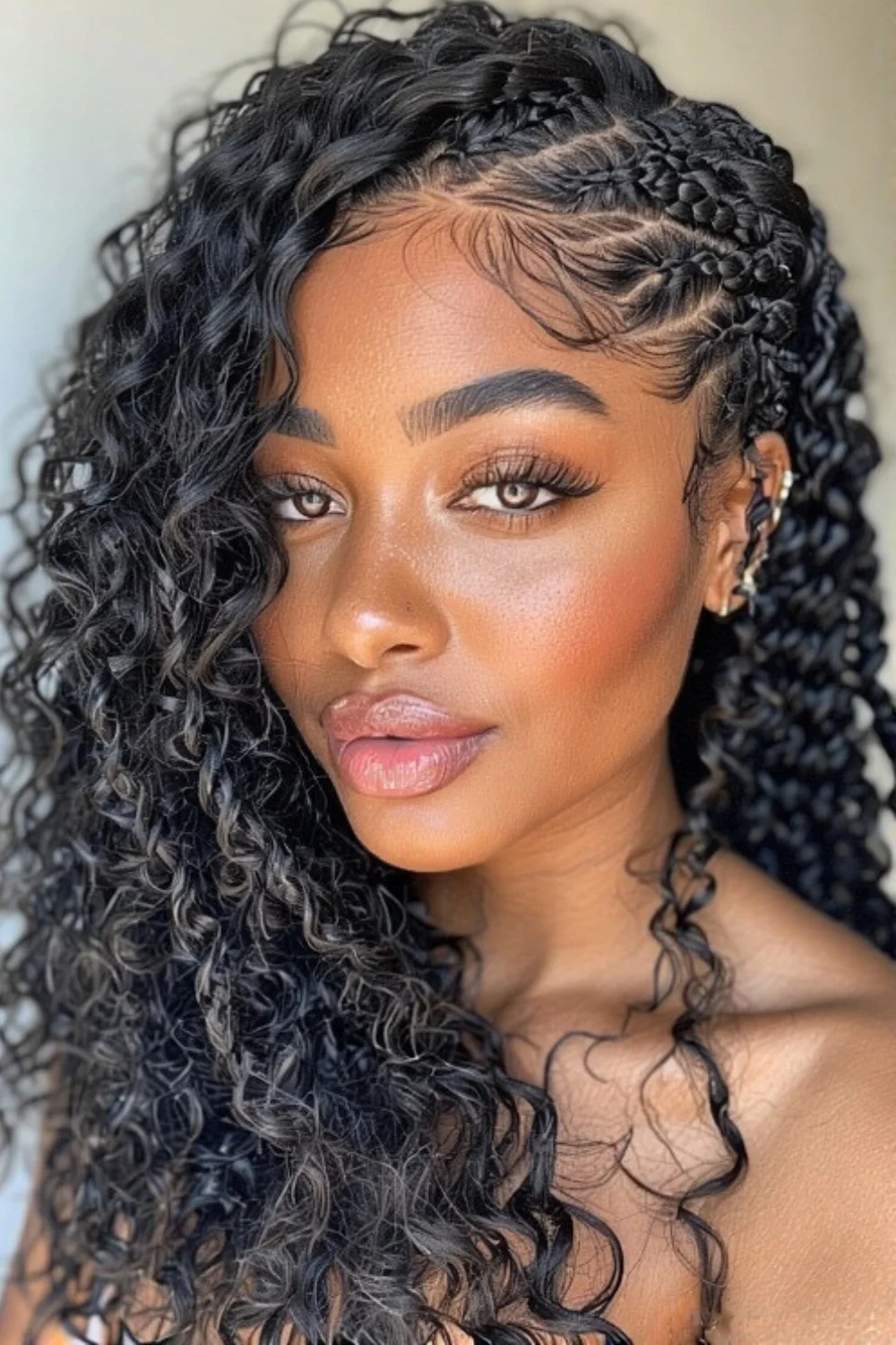 Box braids styled to look natural with soft edges 