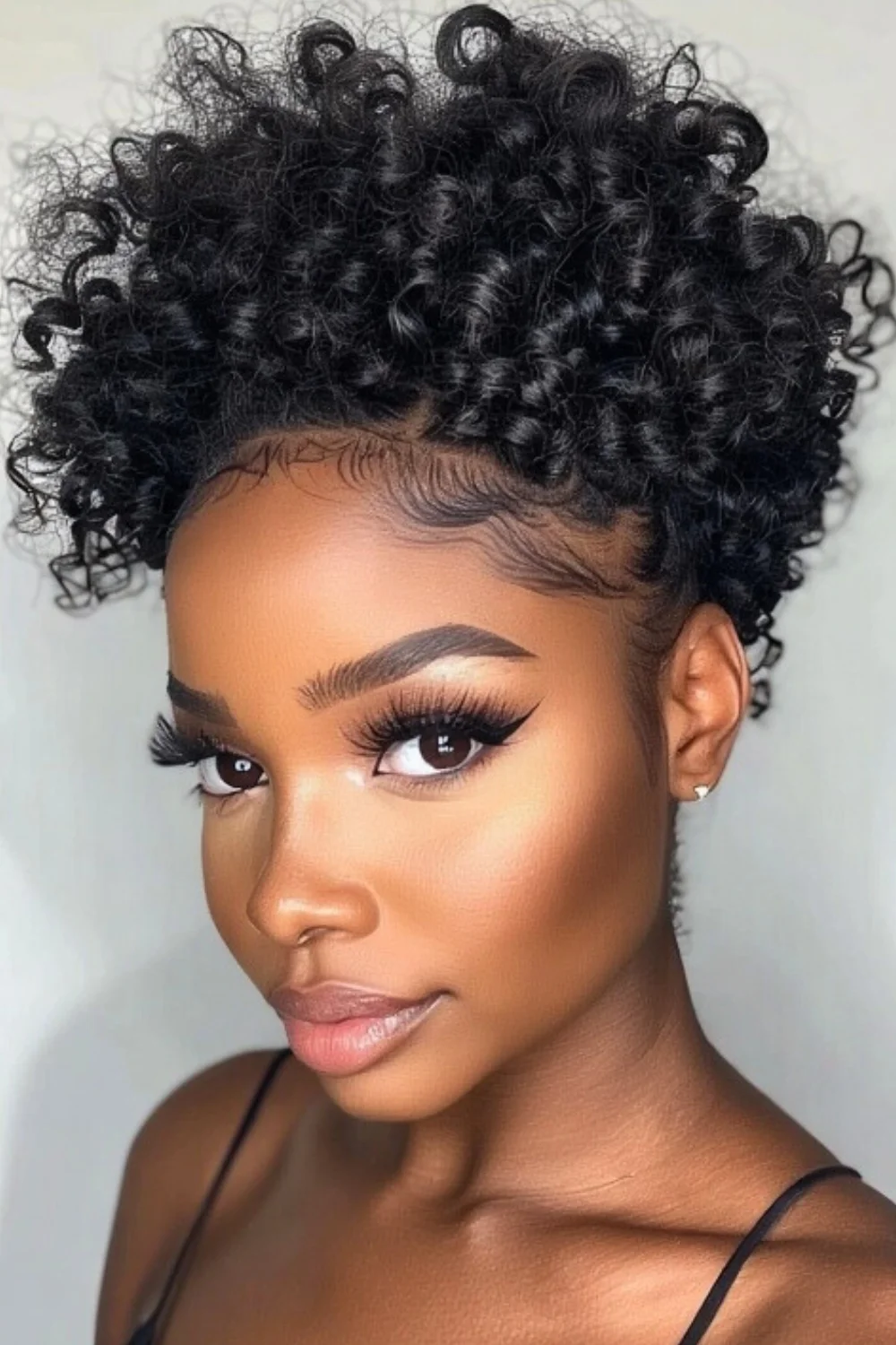 Curly hair styled with pinned back sections for a soft look 