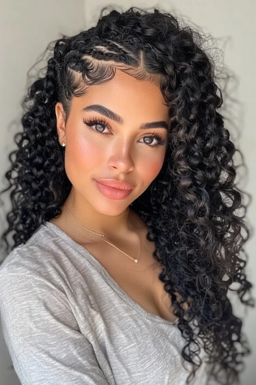 Round braids styled for a soft, curly finish
