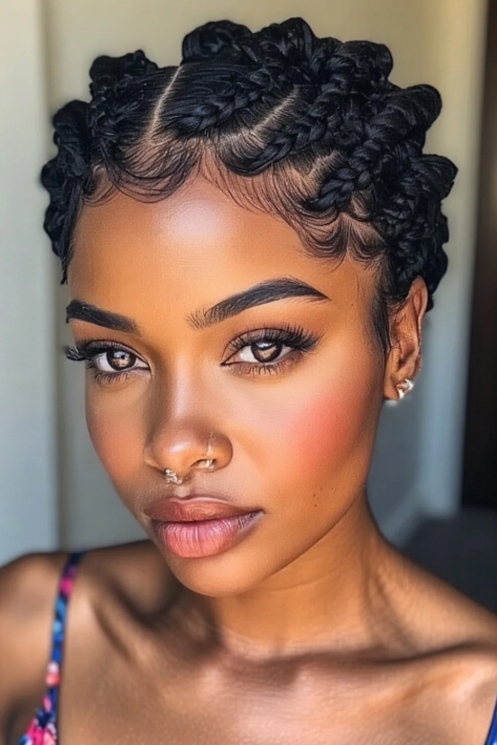 Neat short box braids hairstyle
