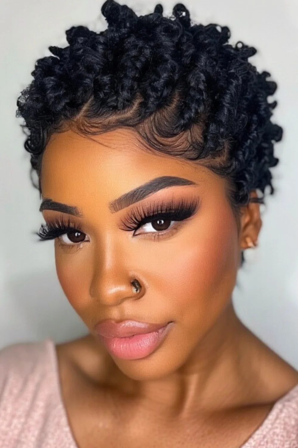 Neat short crochet braids hairstyle with defined curls 