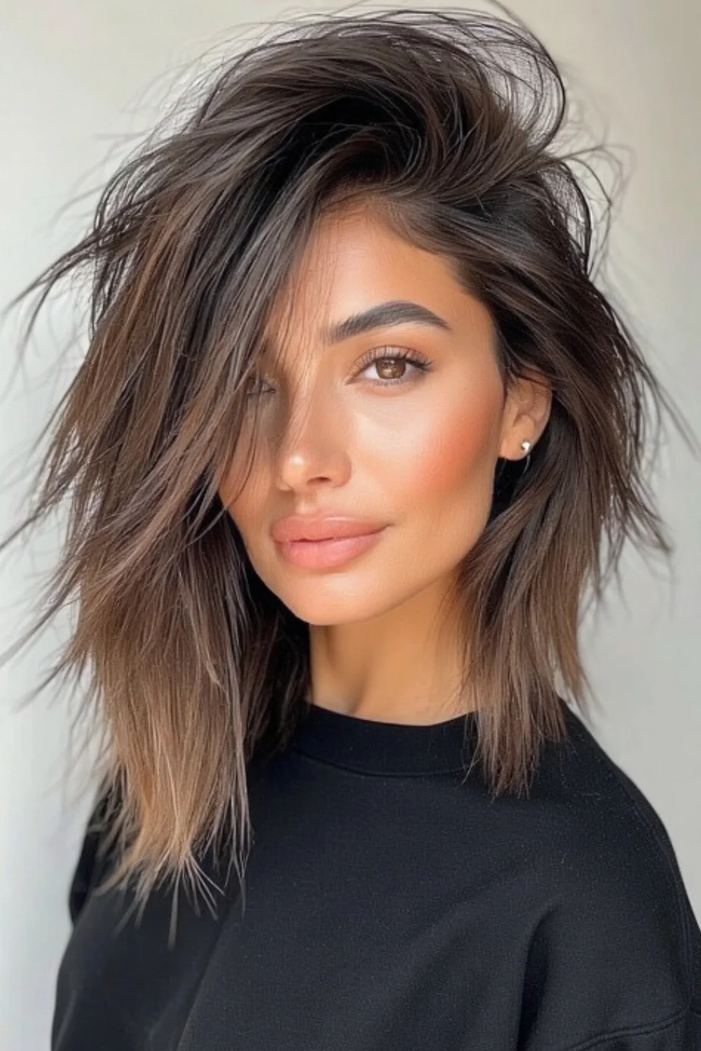 Smooth layered haircut offering a sleek and polished finish 