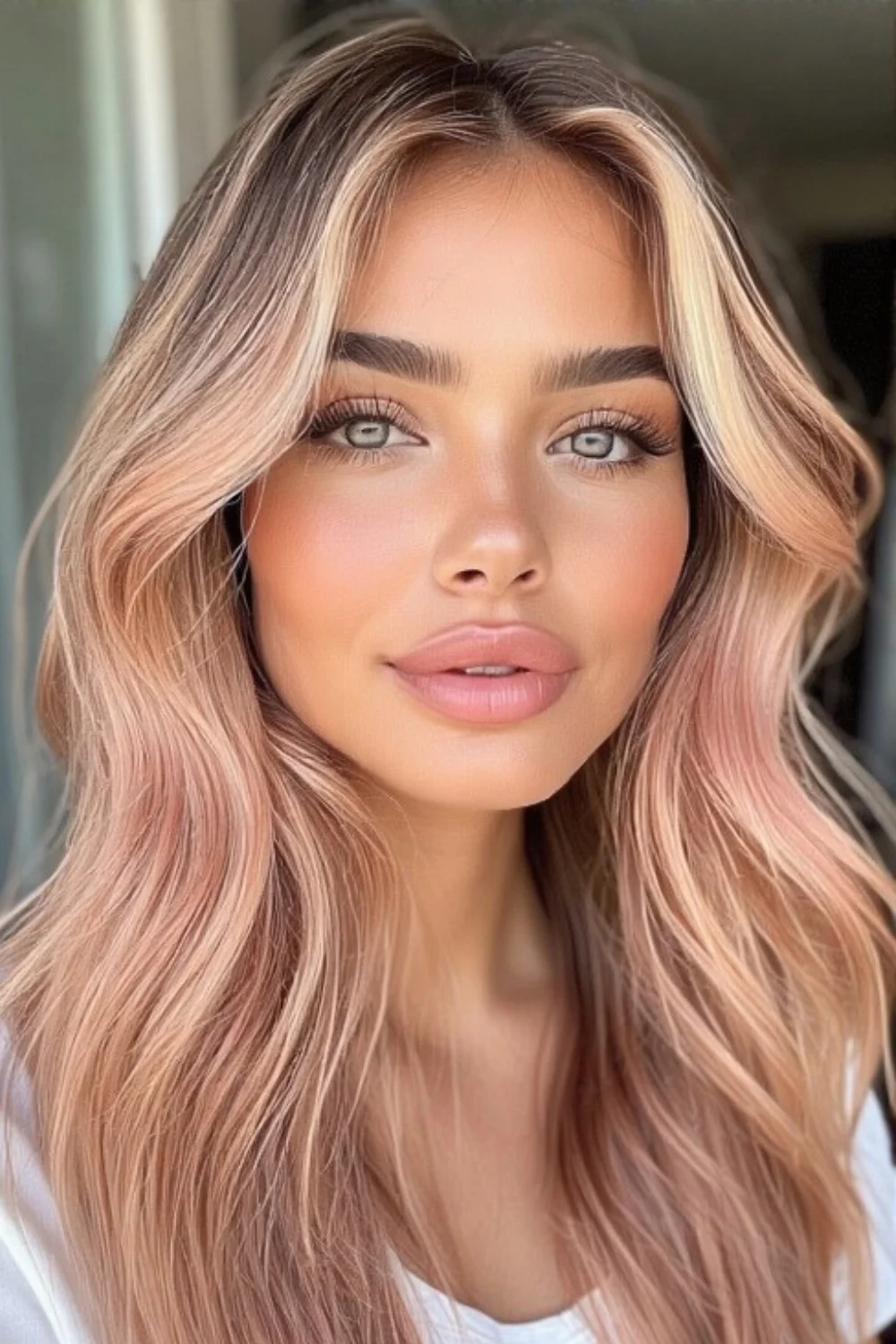 Delicate soft peach blonde highlights for a fresh look 