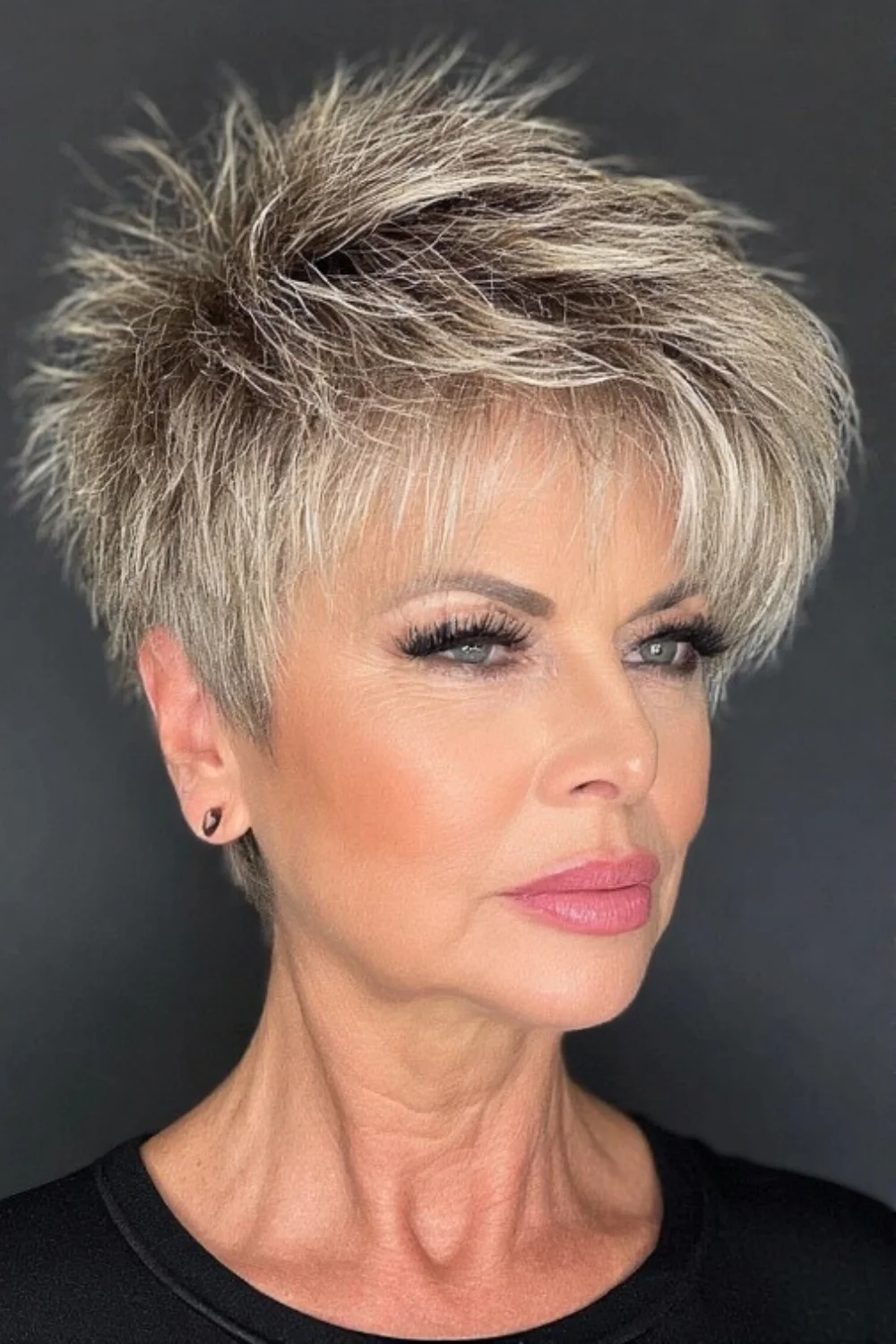 Edgy spiky pixie haircut showing fierce attitude
