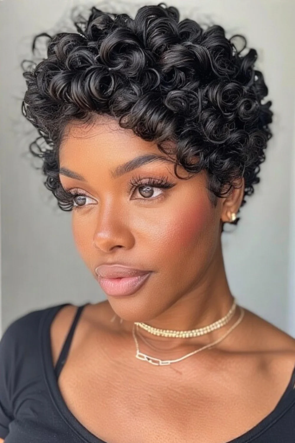 Spiral curls styled on short hair

