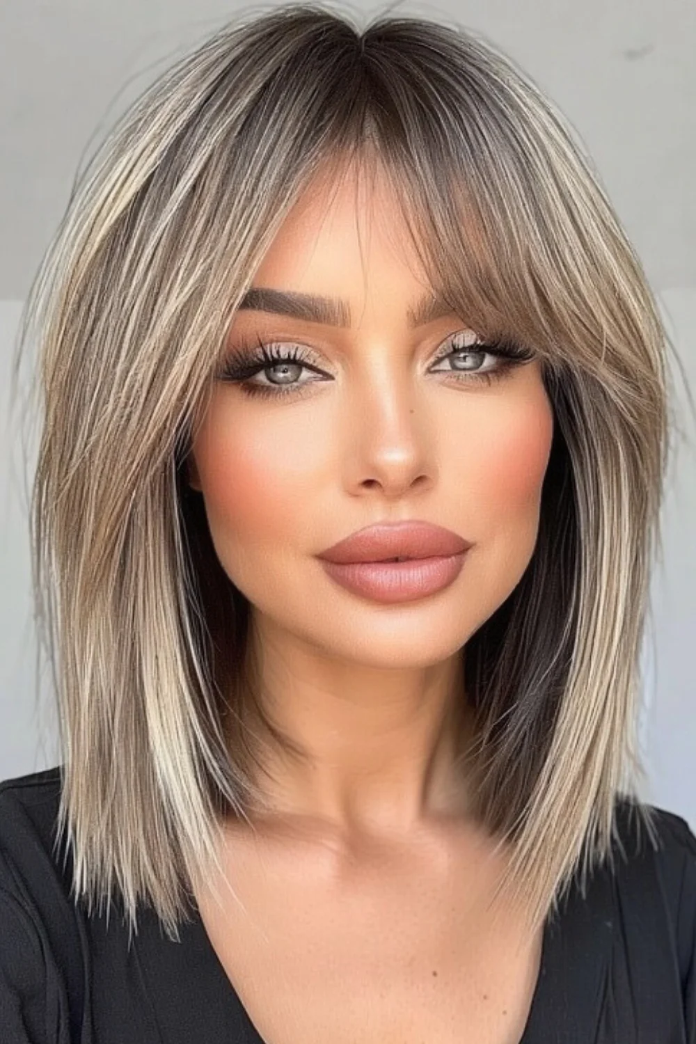 Straight lob hairstyle enhanced with soft, subtle layers
