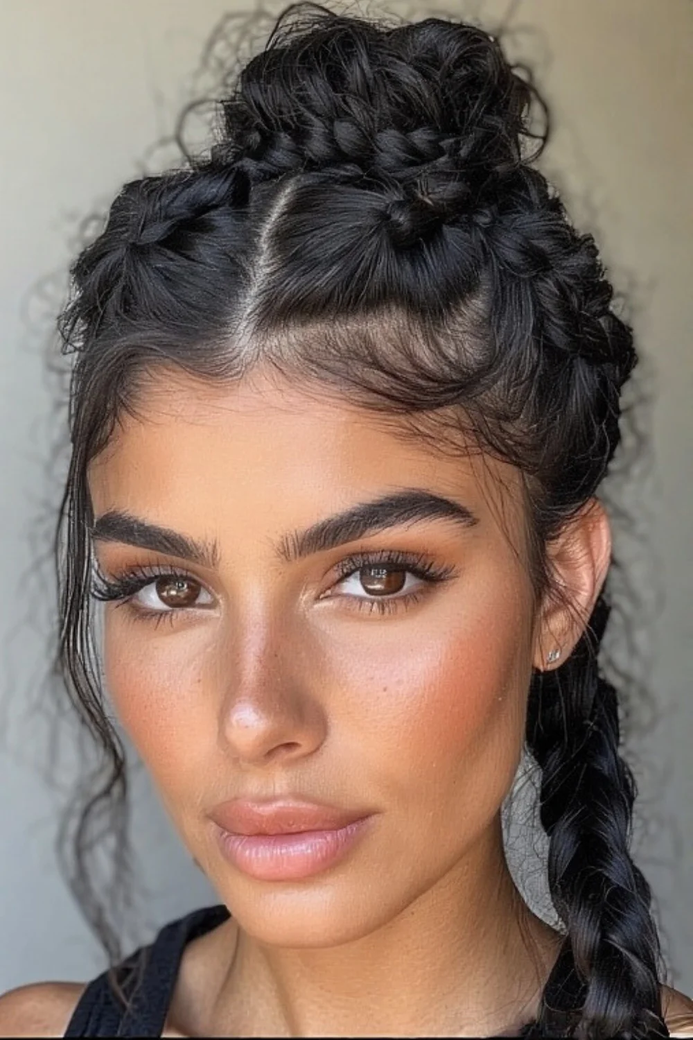 Hair teased for volume combined with braided details