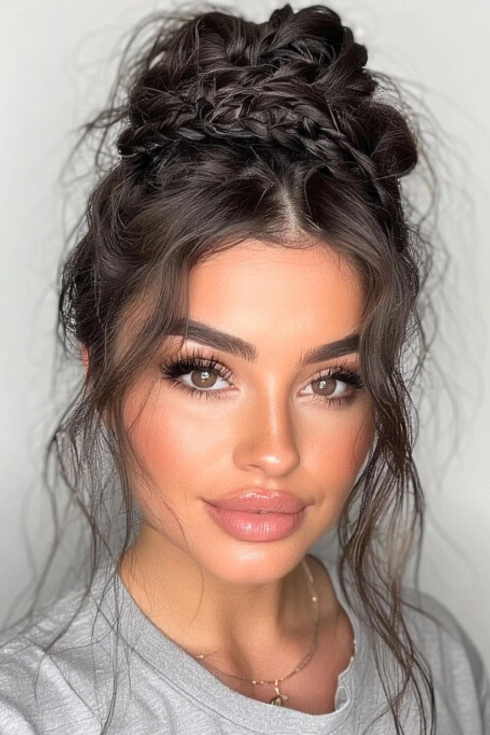Elegant twisted updo featuring hidden braids