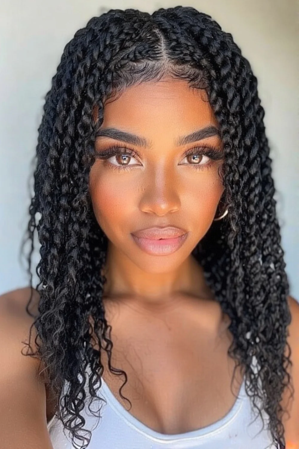Zig-zag patterned flat twist hairstyle for texture and style. 