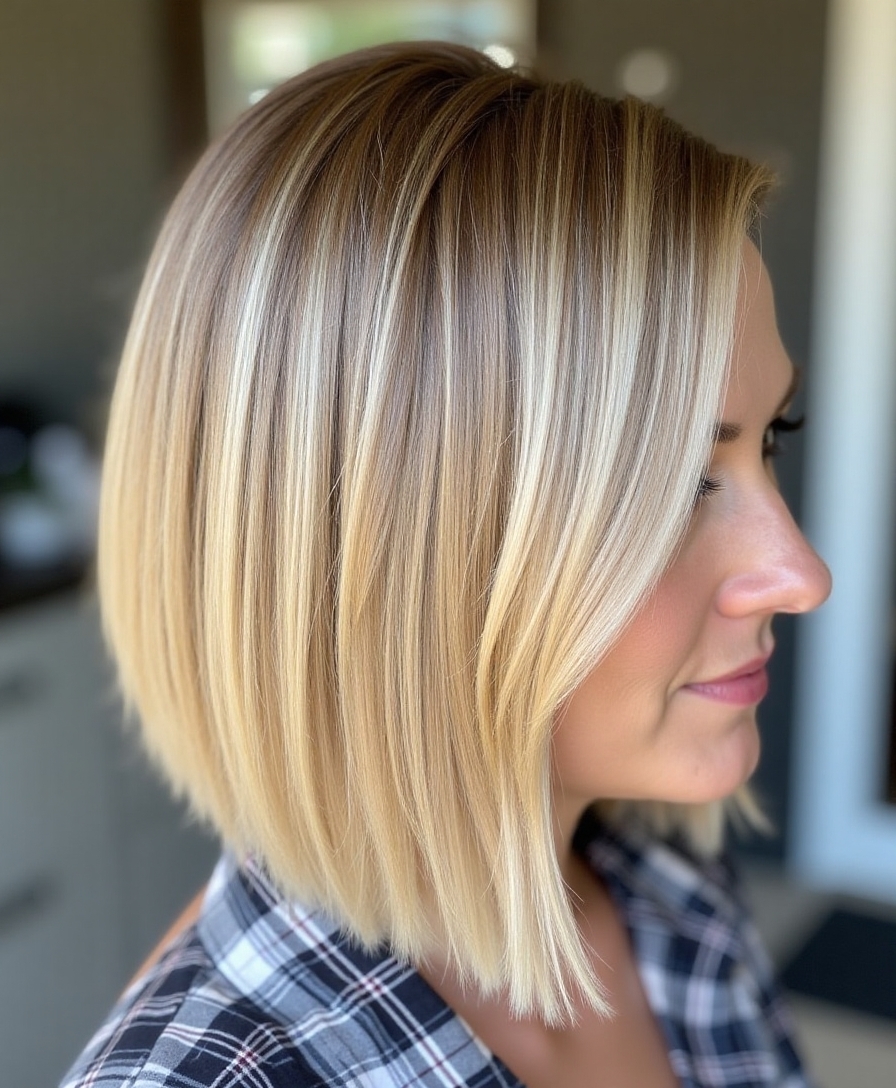 a line choppy bob transformation