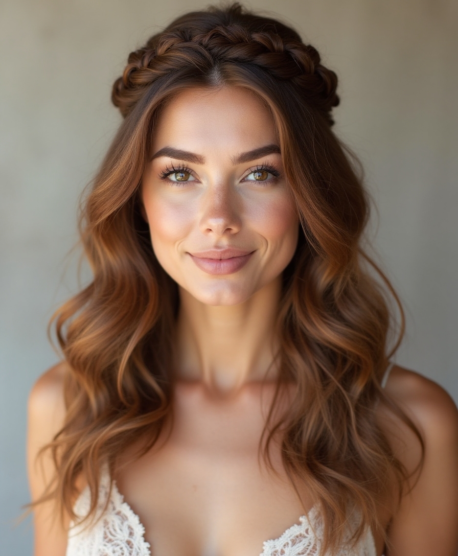 elegant half up crown braid