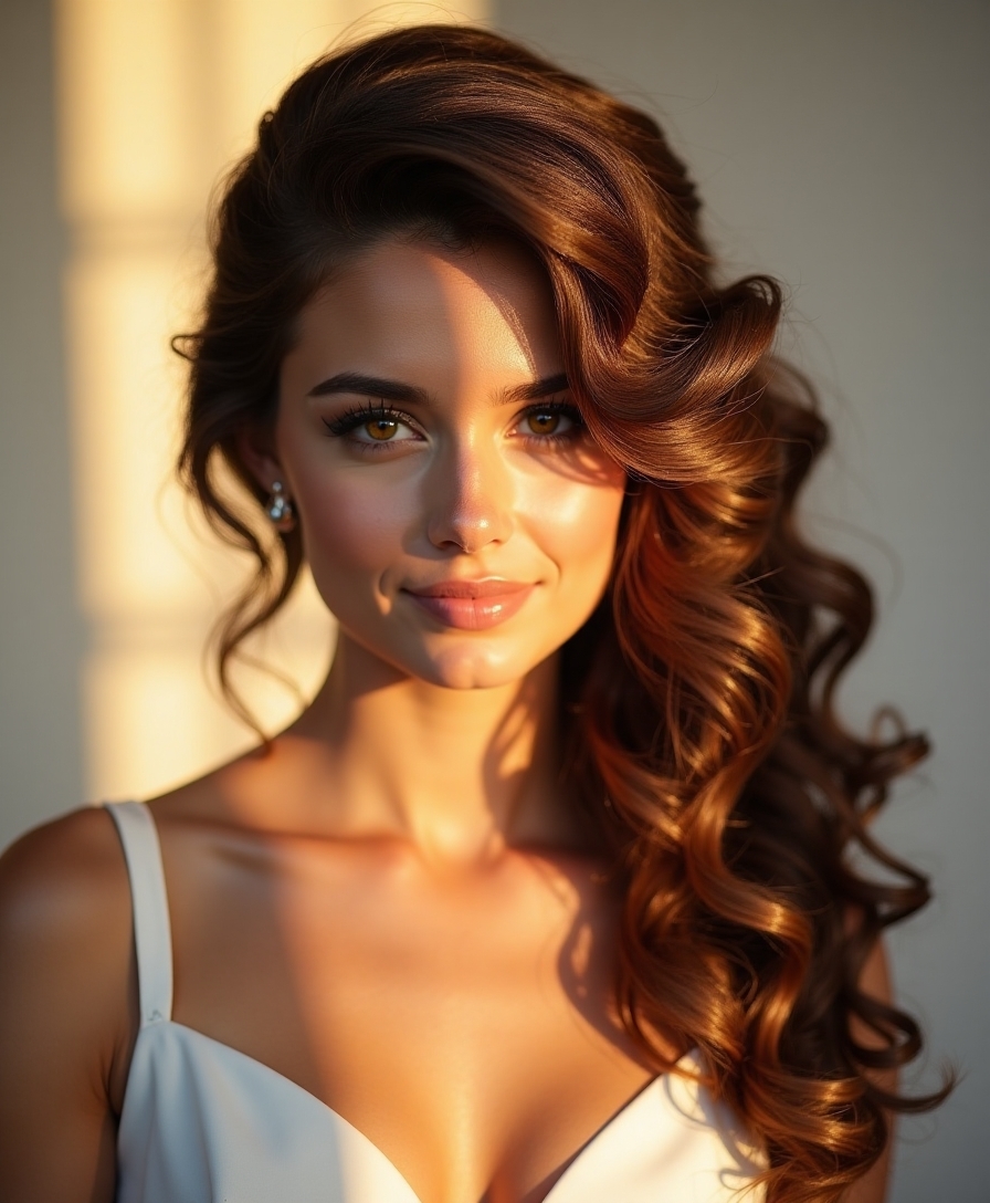 glamorous side swept curls tips