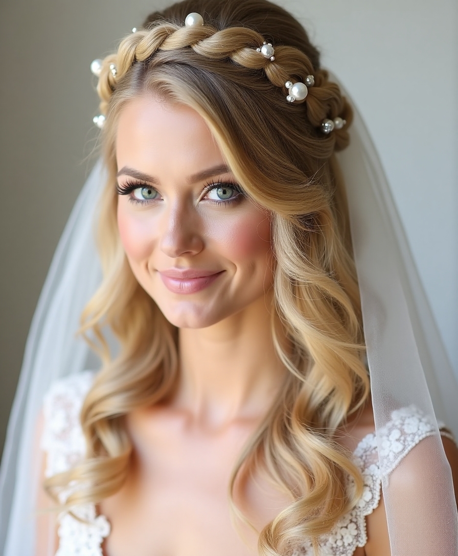 half up wedding veil styles