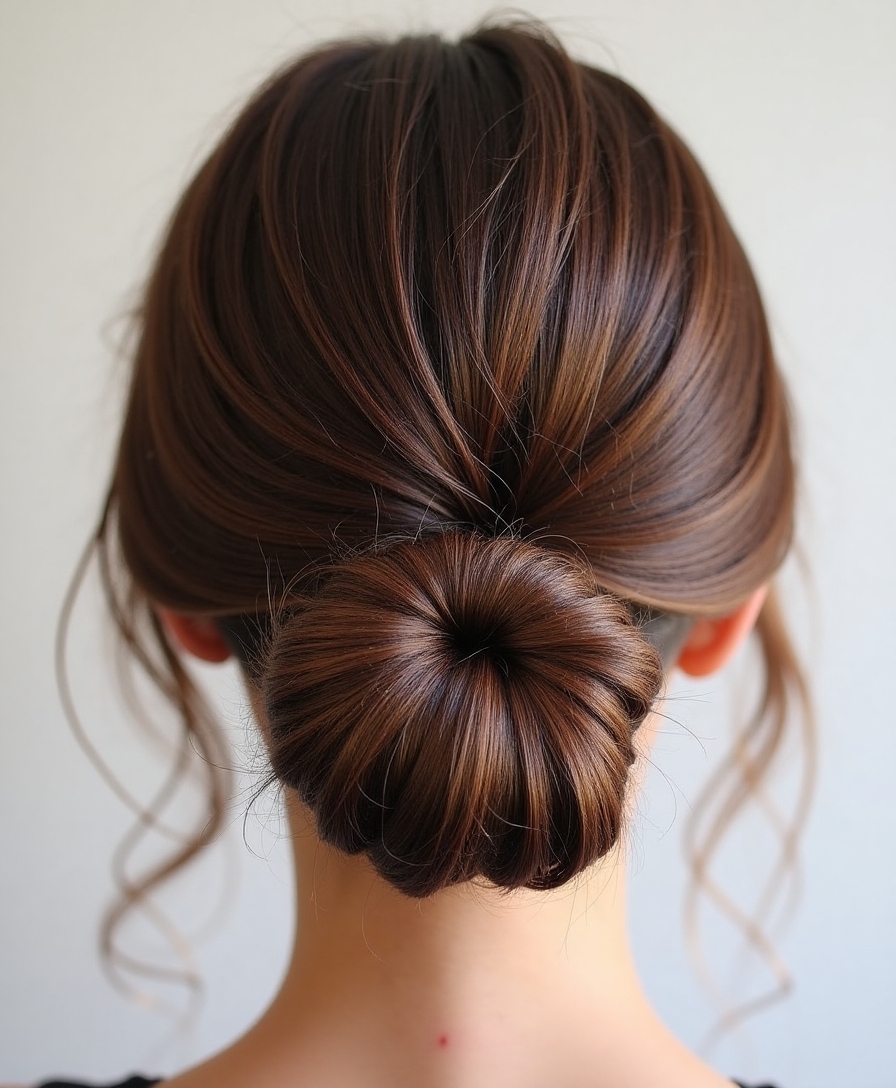 messy bun with tendrils