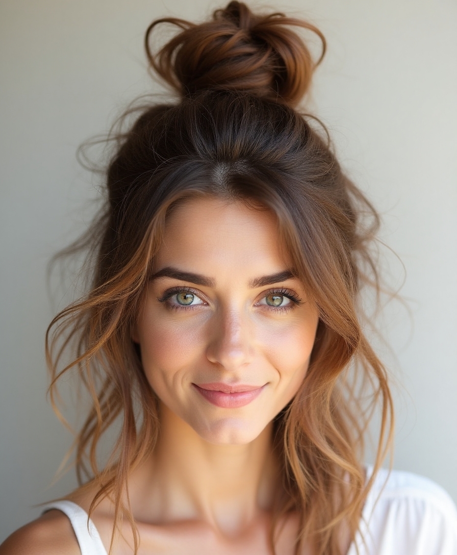 messy bun with volume