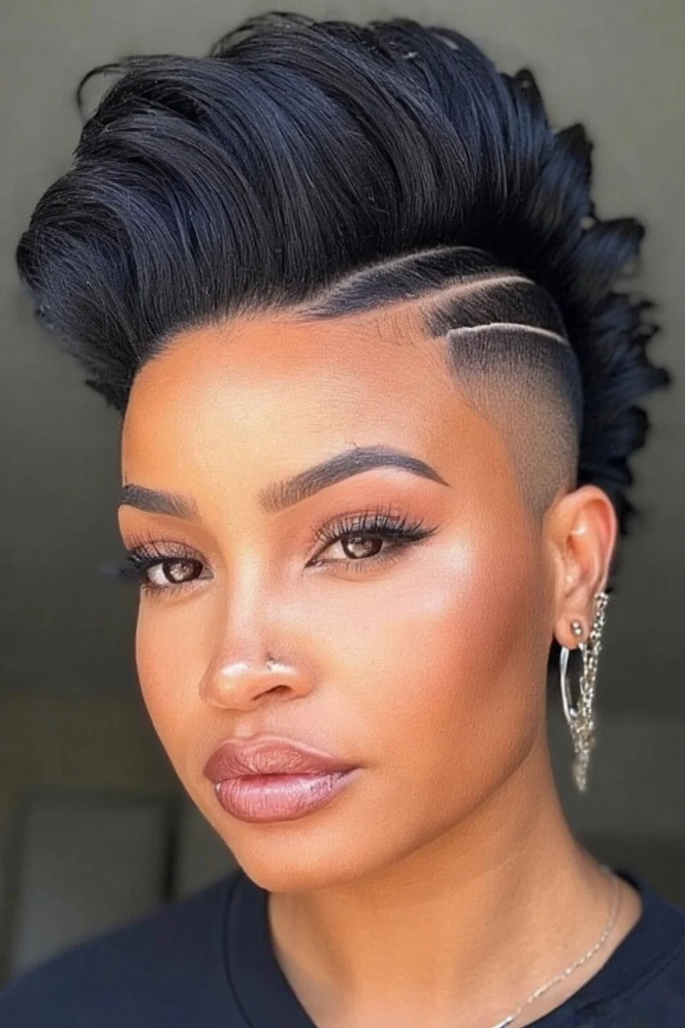 Bold Mohawk style created with a quick weave technique.
