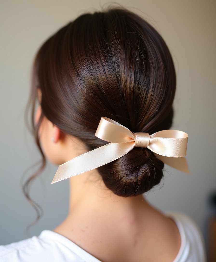 ribbon adorned low bun elegance