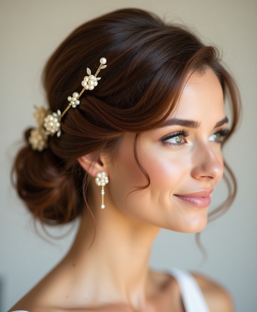 soft updo with pearls