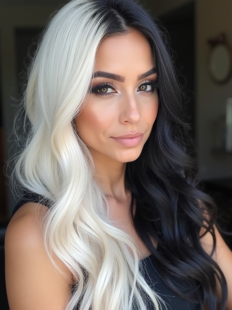 bold split colored hairstyle