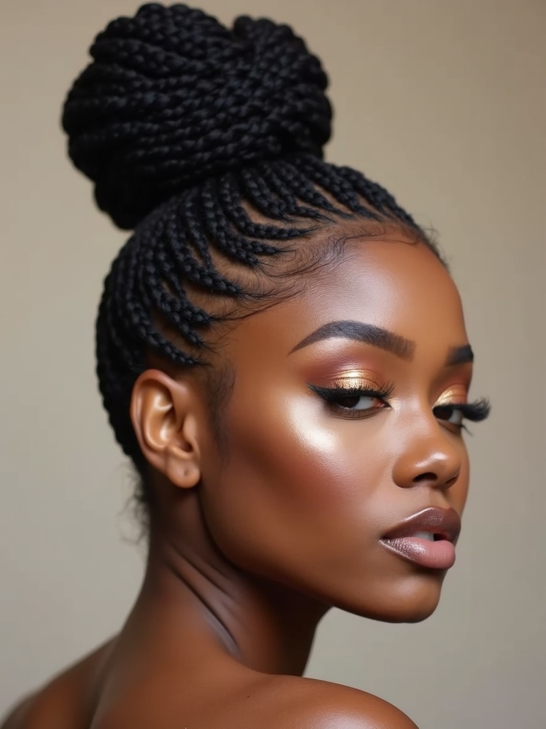 boxer braids styled bun