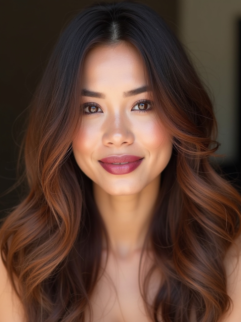 brunette hair with copper