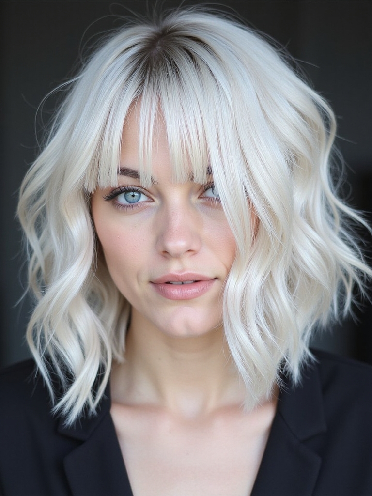 platinum layered fringe hairstyle