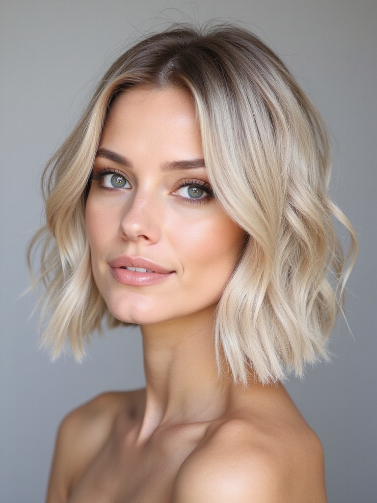 stylish cool beige blonde bob