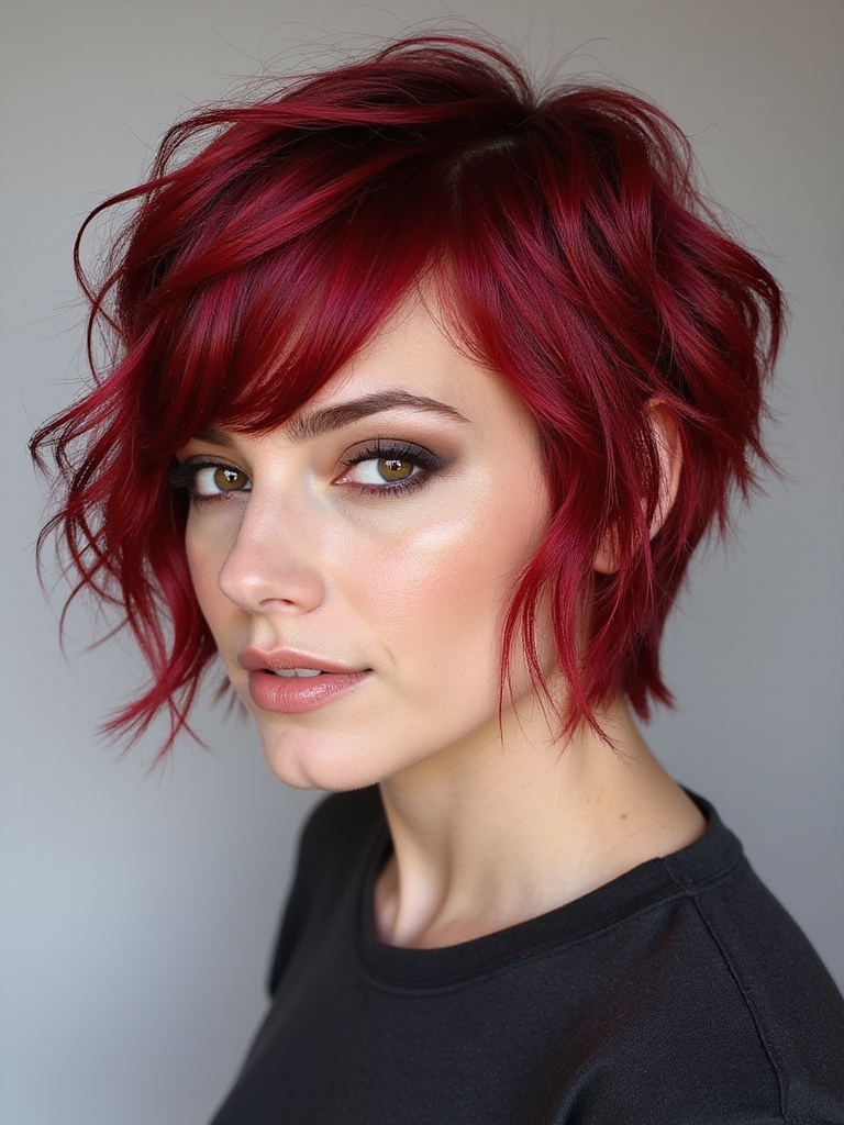 textured cherry red bob