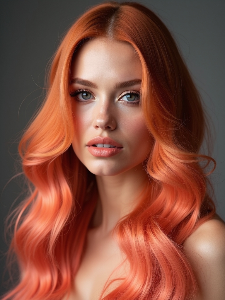 vibrant coral hair highlights