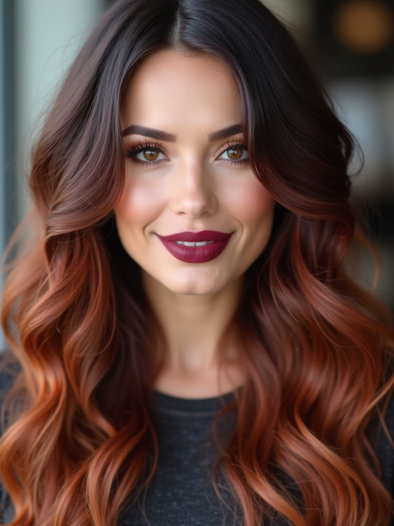 vibrant red brown balayage transformation