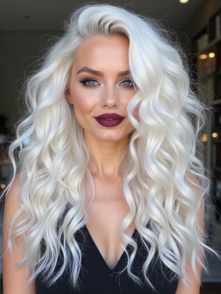 voluminous platinum curls styled