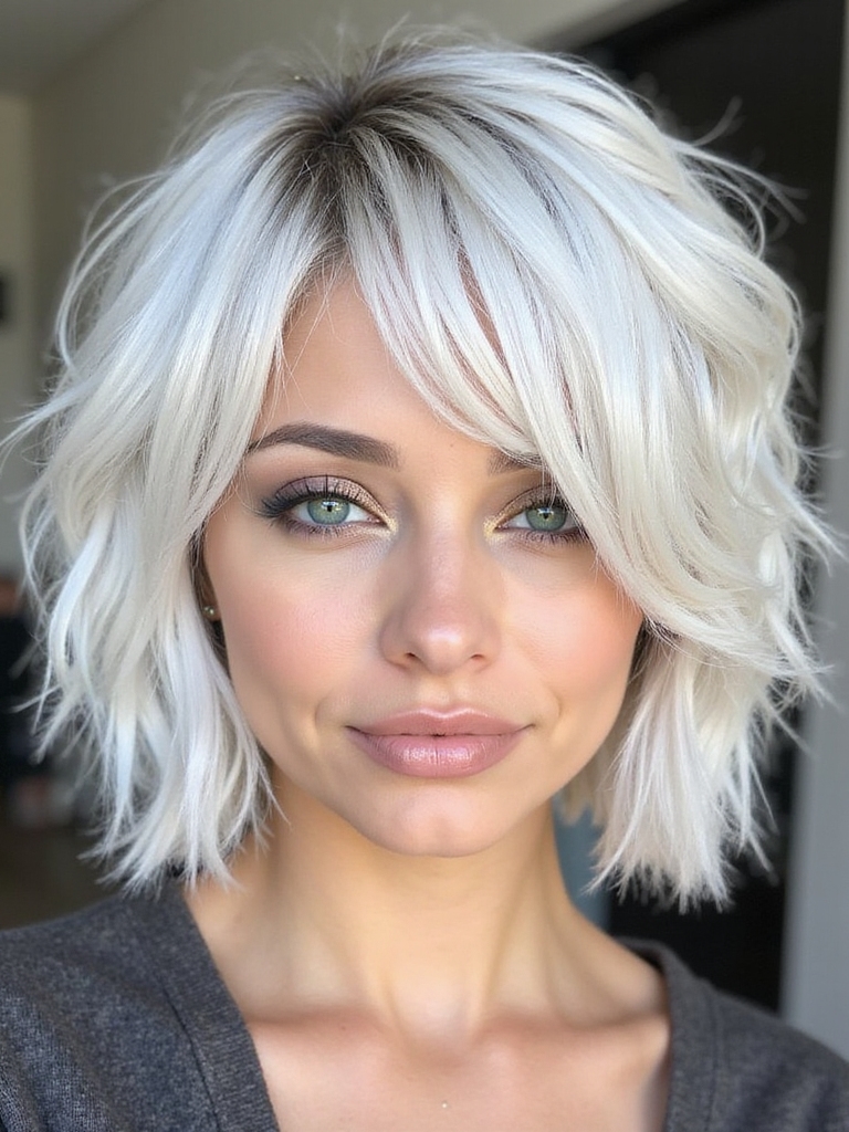 voluminous textured platinum shag