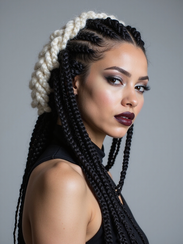 bold black and white braids