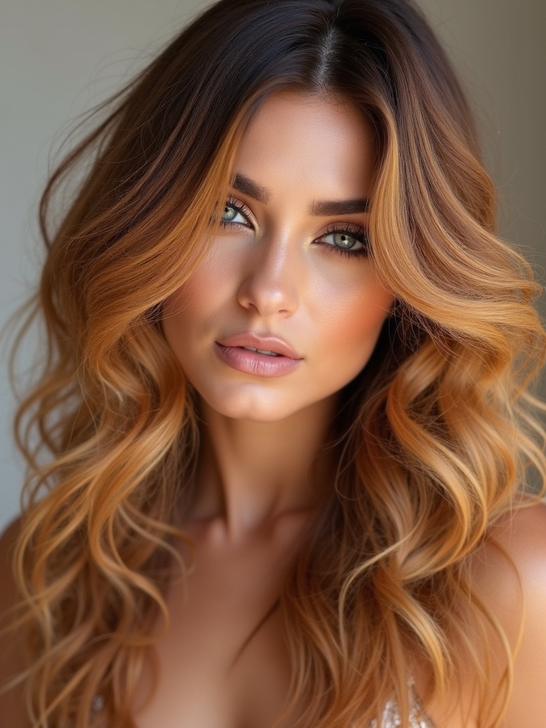 effortless long caramel waves