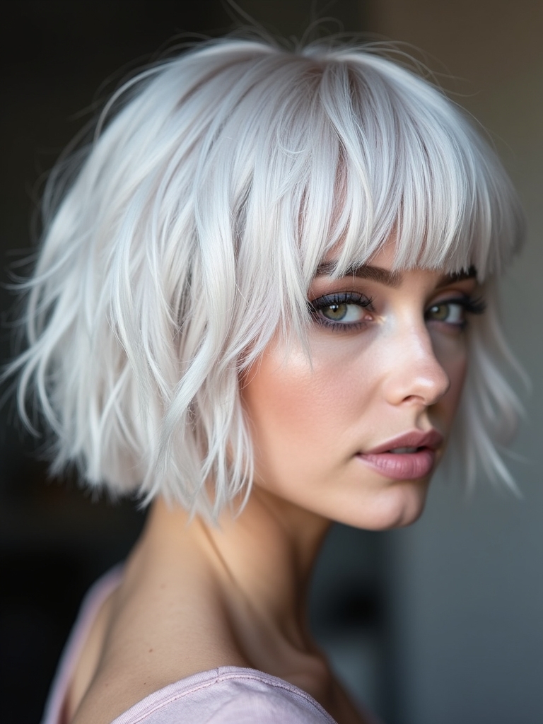 icy blonde choppy bob